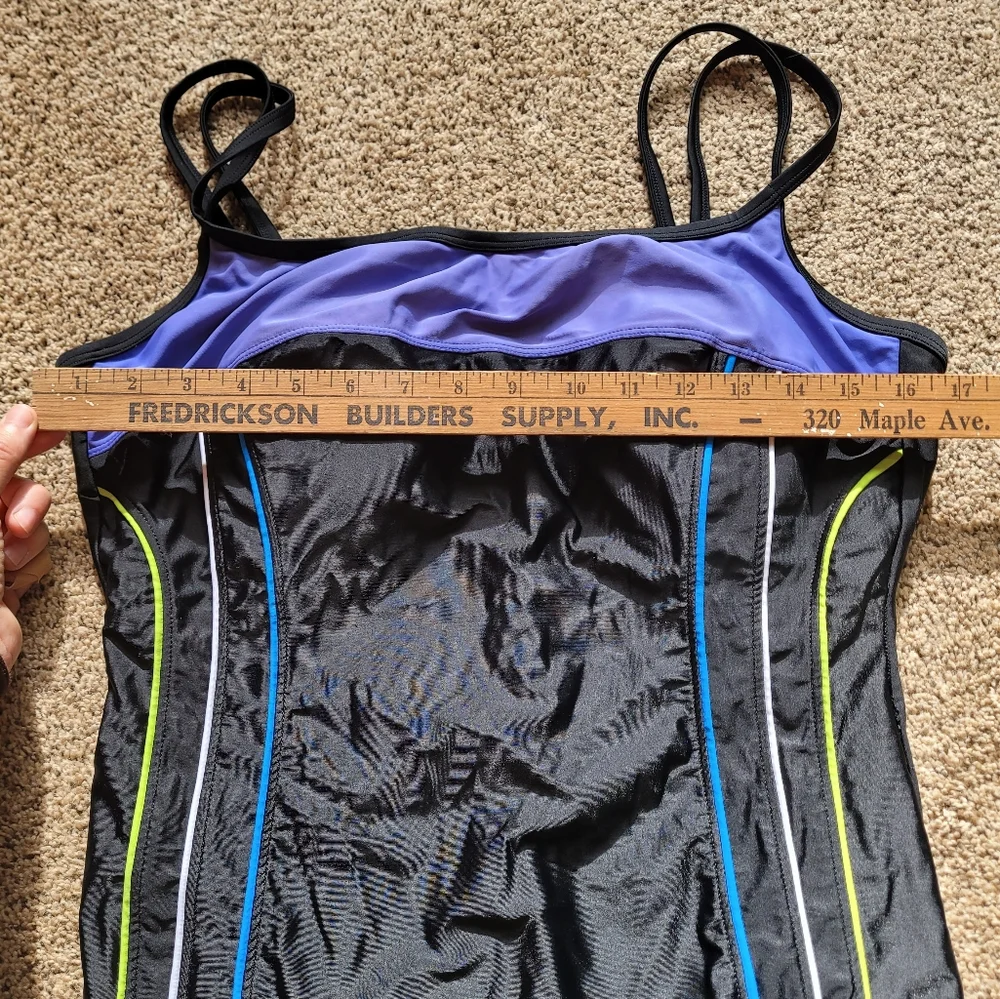 Vintage Delta Burke Swimwear Womens Swimsuit One Piece 20W BlackPurple Spaghetti